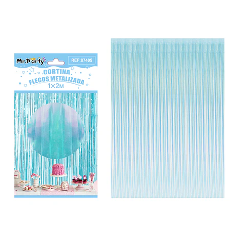 Cortina de flecos tornasol celeste 1m*2m