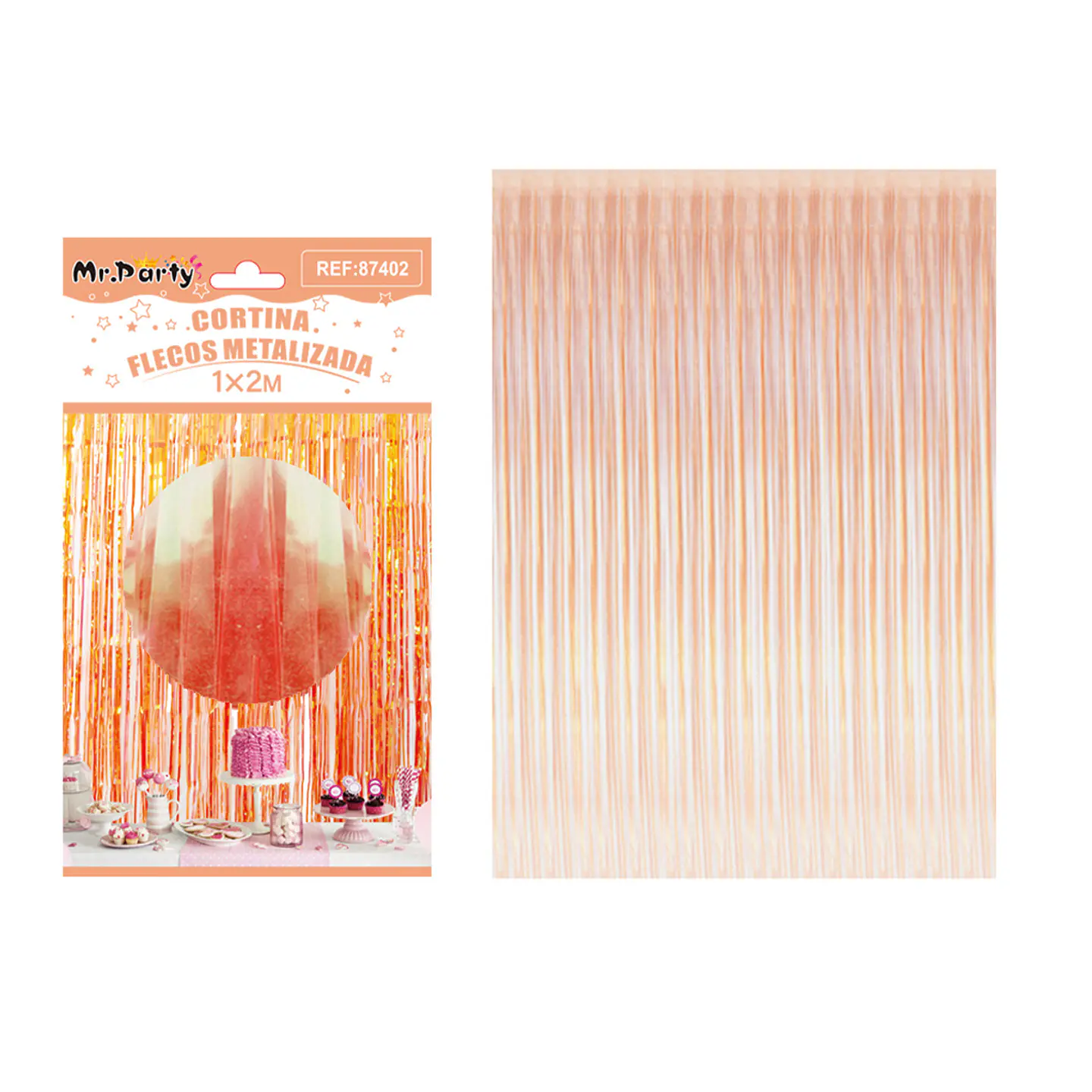Cortina de flecos tornasol rosa dorado 1m*2m 1