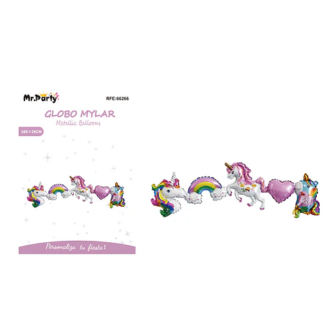 Cadena de globos metálicos unicornio 105*26cm