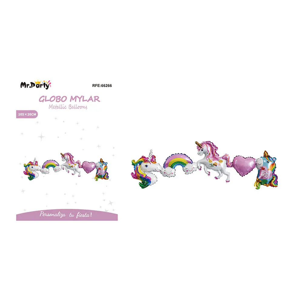 Cadena de globos metálicos unicornio 105*26cm 1