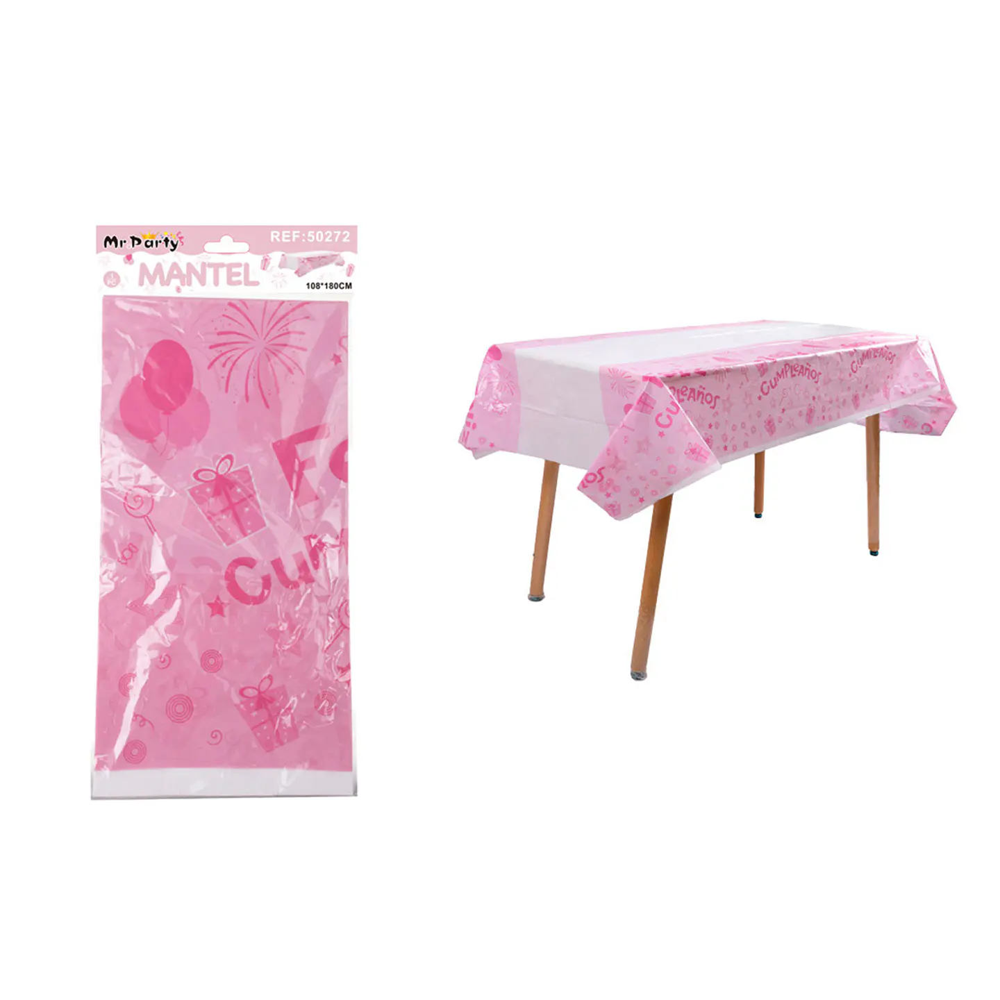 Mantel plástico rosado 108*180cm 1