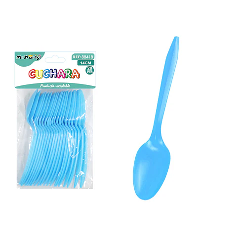 Cucharas plásticas desechables celeste 14cm 20pcs