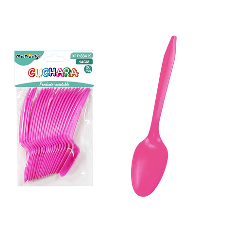 Cucharas plásticas desechables fucsia 14cm 20pcs