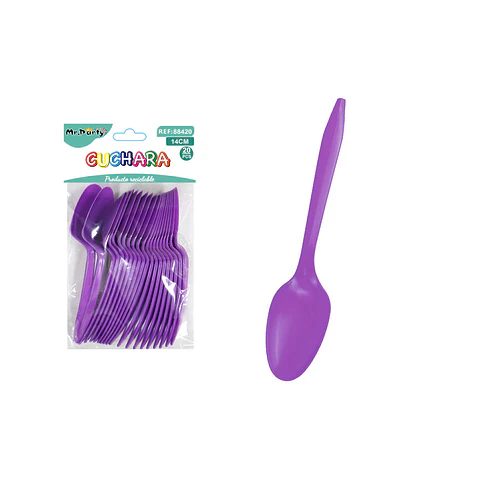 Cucharas plásticas desechables morado 14cm 20pcs