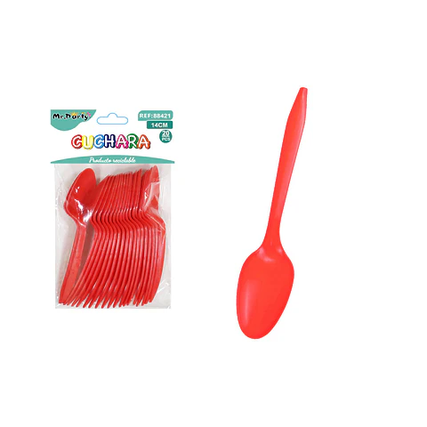 Cucharas plásticas desechables rojo 14cm 20pcs