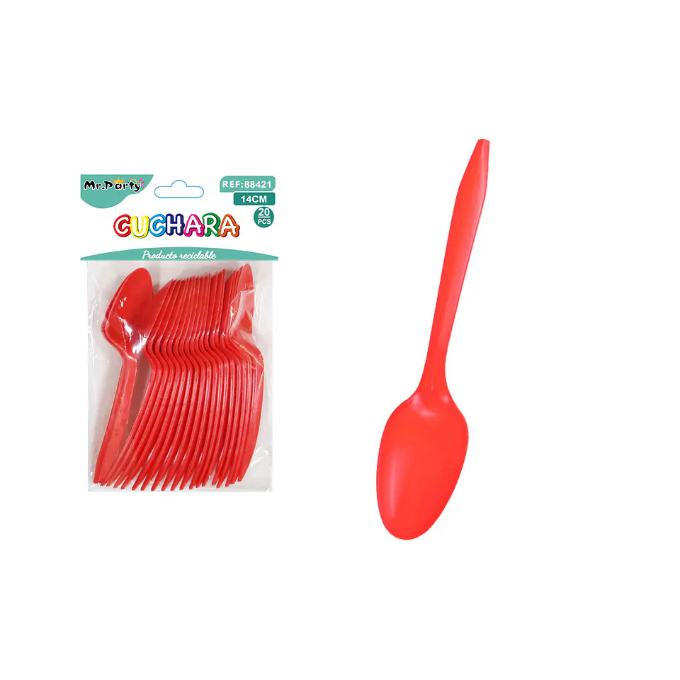 Cucharas plásticas desechables rojo 14cm 20pcs 1
