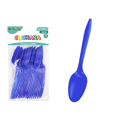 Cucharas plásticas desechables azul 14cm 20pcs