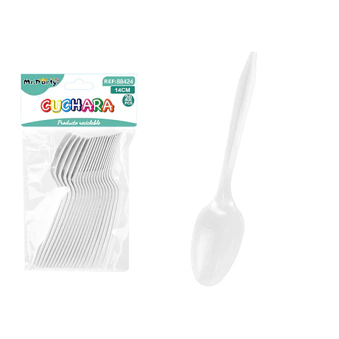 Cucharas plásticas desechables blanco 14cm 20pcs
