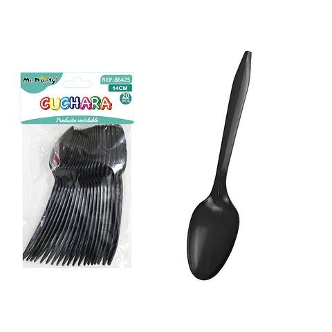 Cucharas plásticas desechables negro 14cm 20pcs