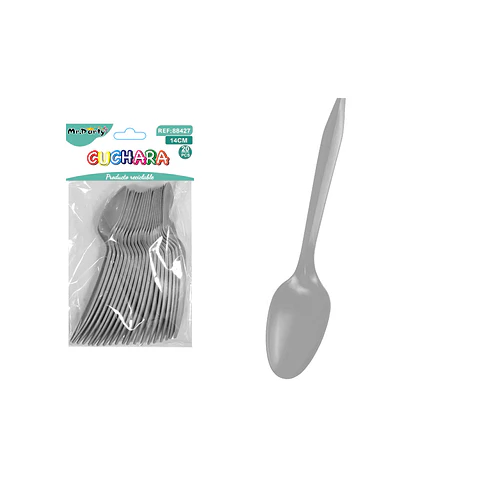 Cucharas plásticas desechables plateado 14cm 20pcs