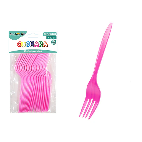 Tenedores plásticos desechables rosado 14cm 20pcs