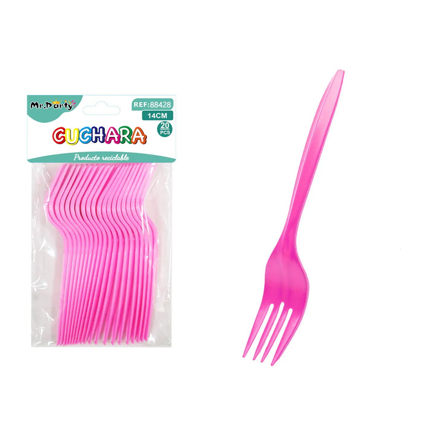 Tenedores plásticos desechables rosado 14cm 20pcs 1