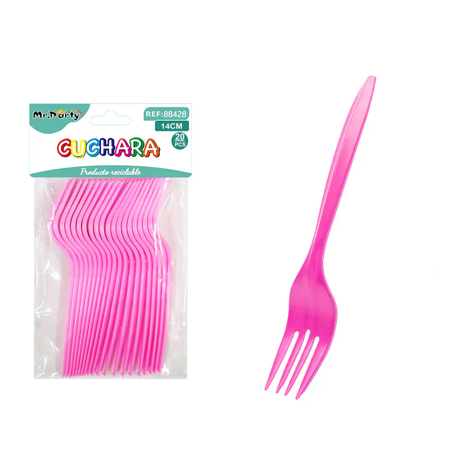 Tenedores plásticos desechables rosado 14cm 20pcs 1