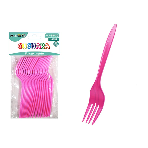 Tenedores plásticos desechables fucsia 14cm 20pcs