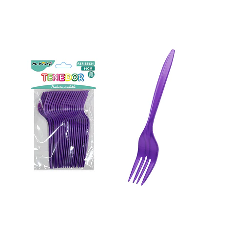Tenedores plásticos desechables morado 14cm 20pcs