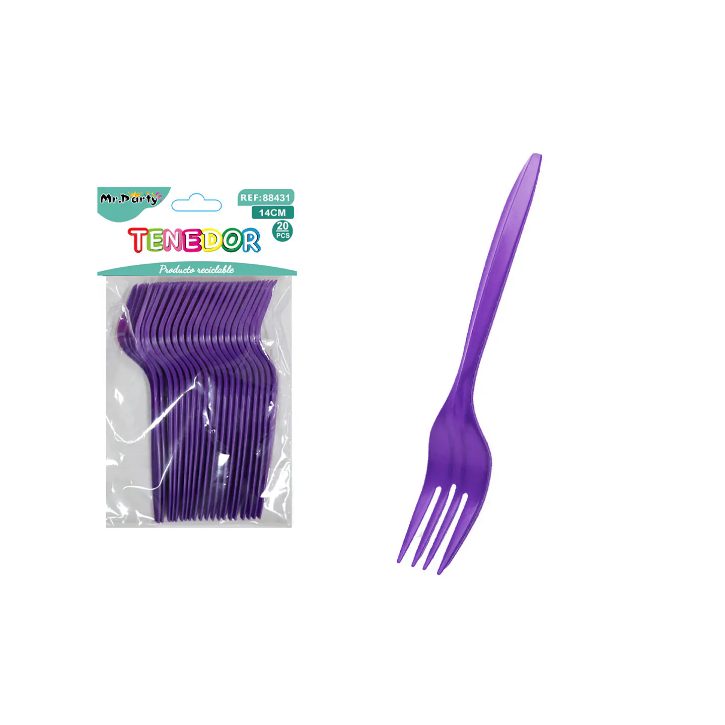 Tenedores plásticos desechables morado 14cm 20pcs 1