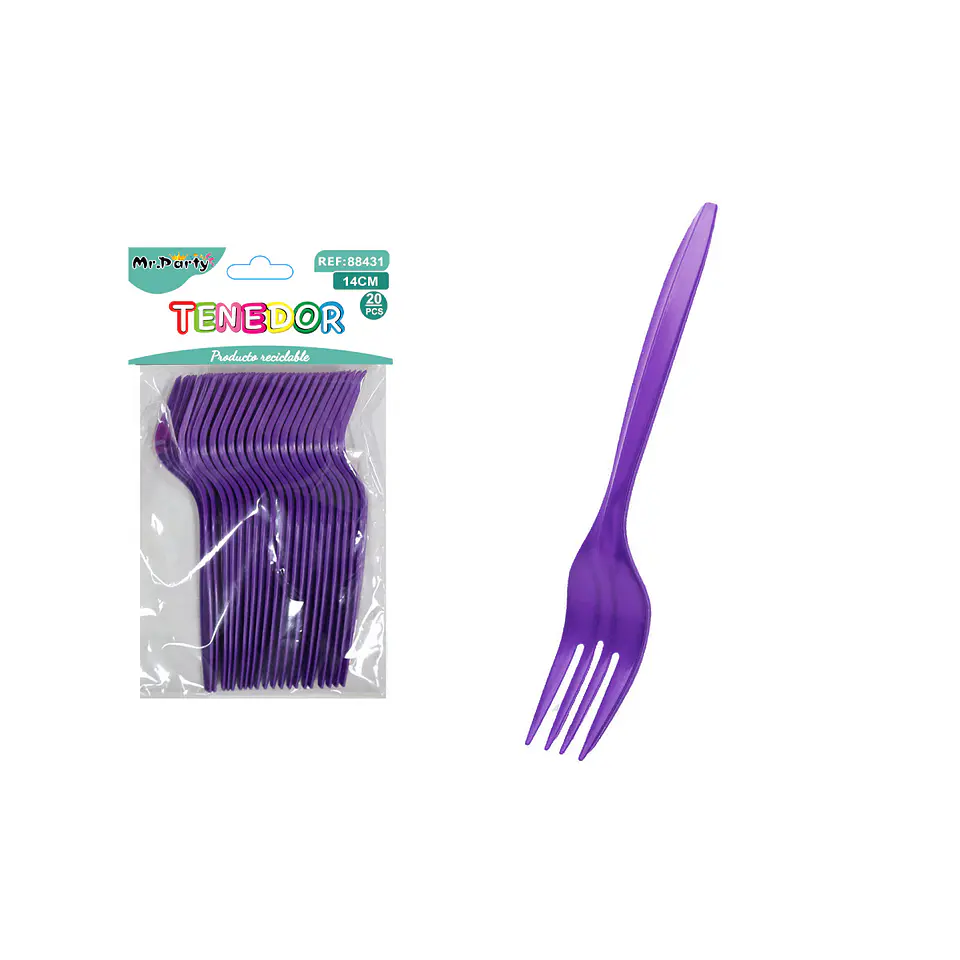 Tenedores plásticos desechables morado 14cm 20pcs 1