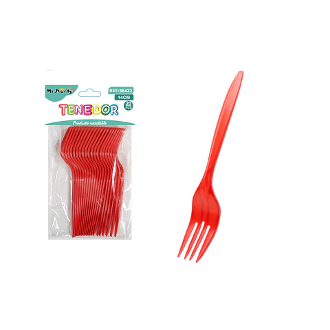 Tenedores plásticos desechables rojo 14cm 20pcs