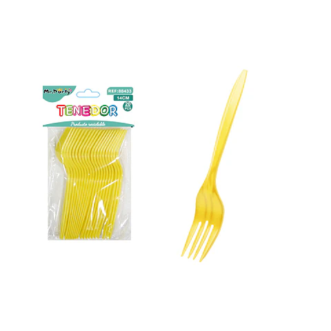 Tenedores plásticos desechables amarillo 14cm 20pcs