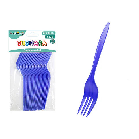 Tenedores plásticos desechables azul 14cm 20pcs