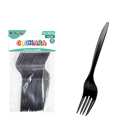 Tenedores plásticos desechables negro 14cm 20pcs