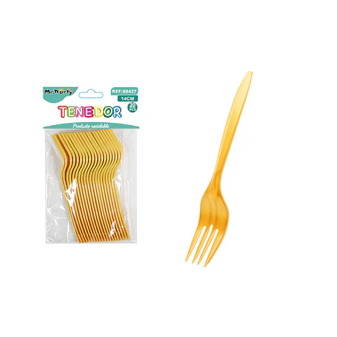 Tenedores plástico desechable dorado 14cm 20pcs