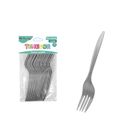 Tenedores plásticos desechables plateado 14cm 20pcs