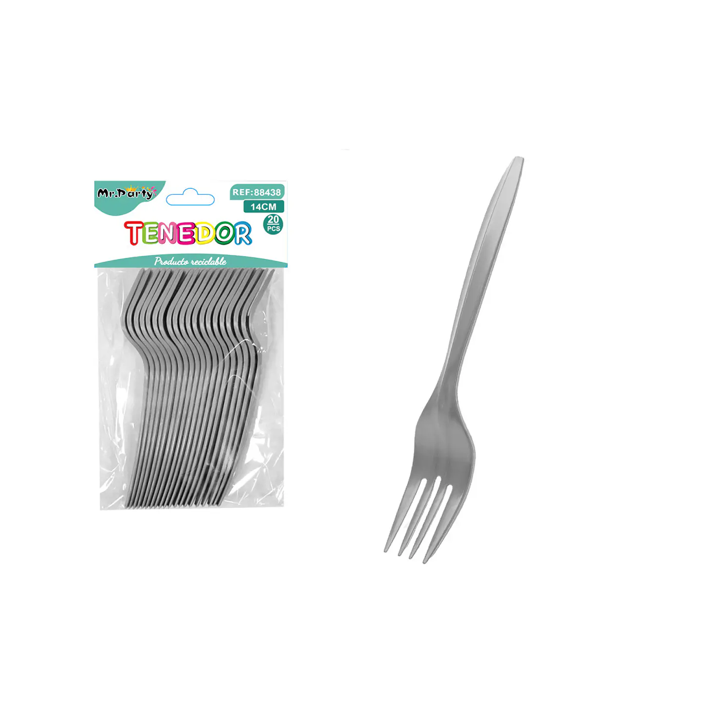 Tenedores plásticos desechables plateado 14cm 20pcs 1