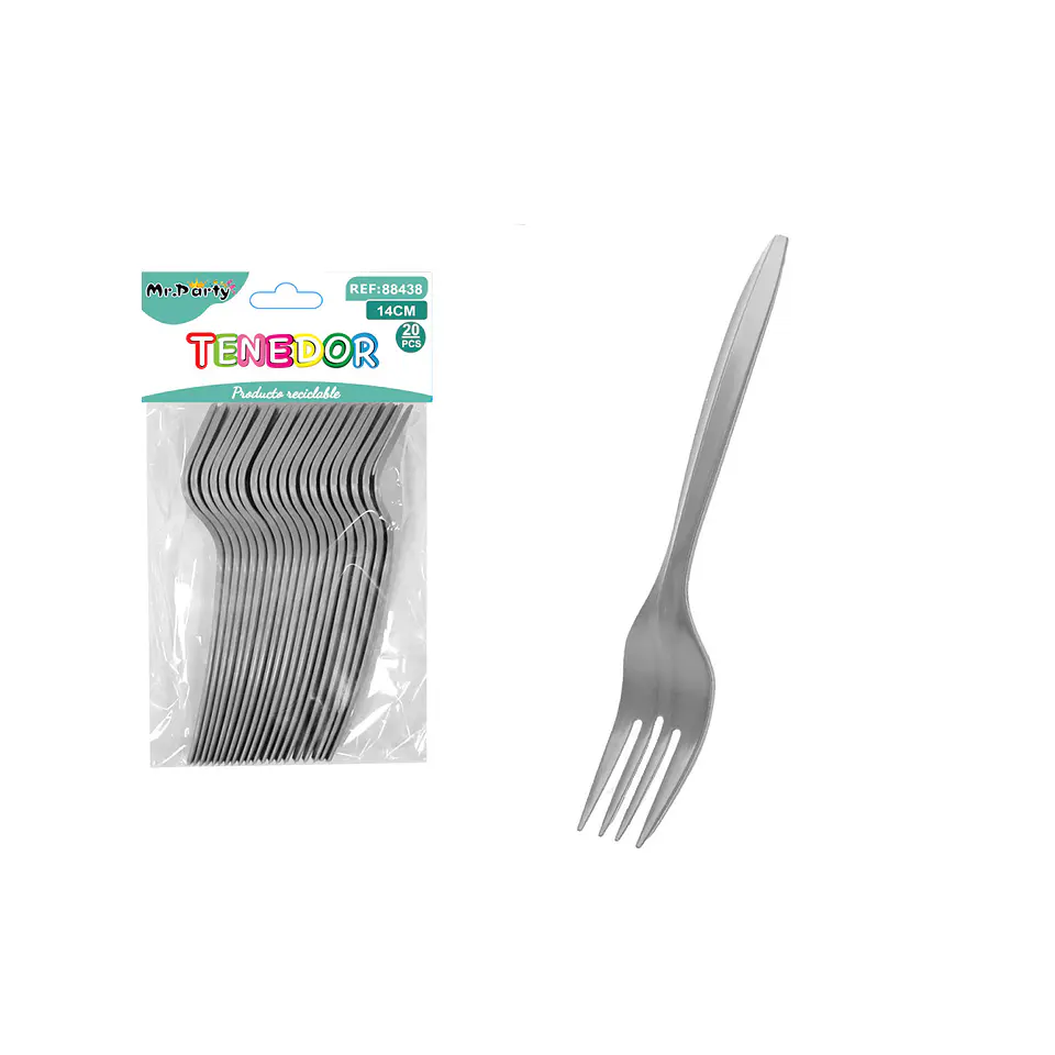 Tenedores plásticos desechables plateado 14cm 20pcs 1