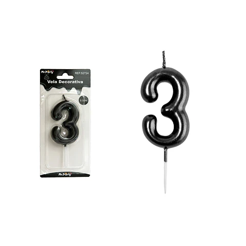 Vela de número 3 negro 3.8*6cm