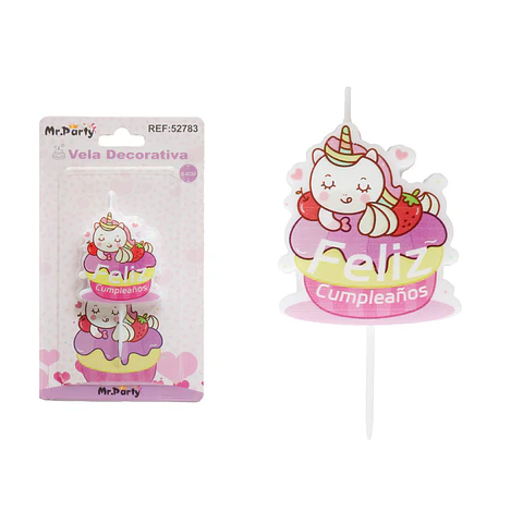 Vela de unicornio feliz cumpleaños 8.6cm