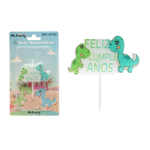 Vela de dinosaurios feliz cumpleaños 7cm