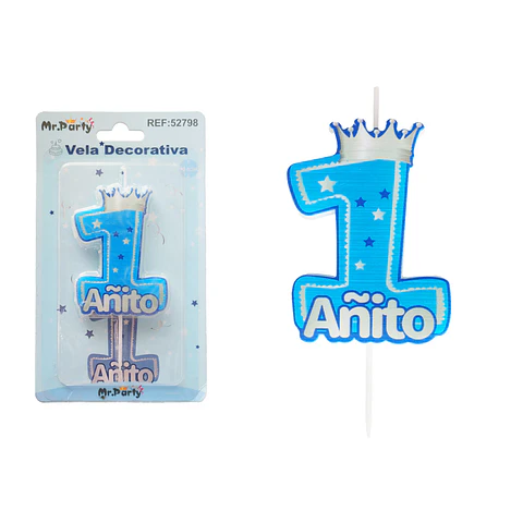 Vela de número 1 con corona azul 10.8cm