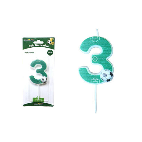Vela de número 3 con fútbol 5.5cm