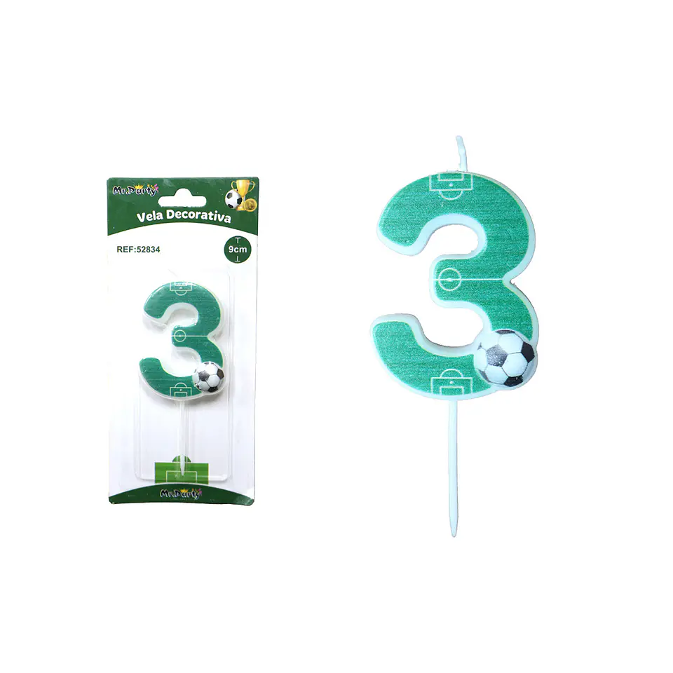 Vela de número 3 con fútbol 5.5cm 1