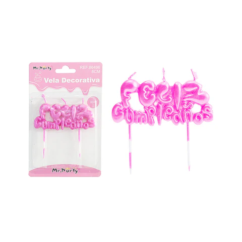 Vela de feliz cumpleaños rosa 8cm