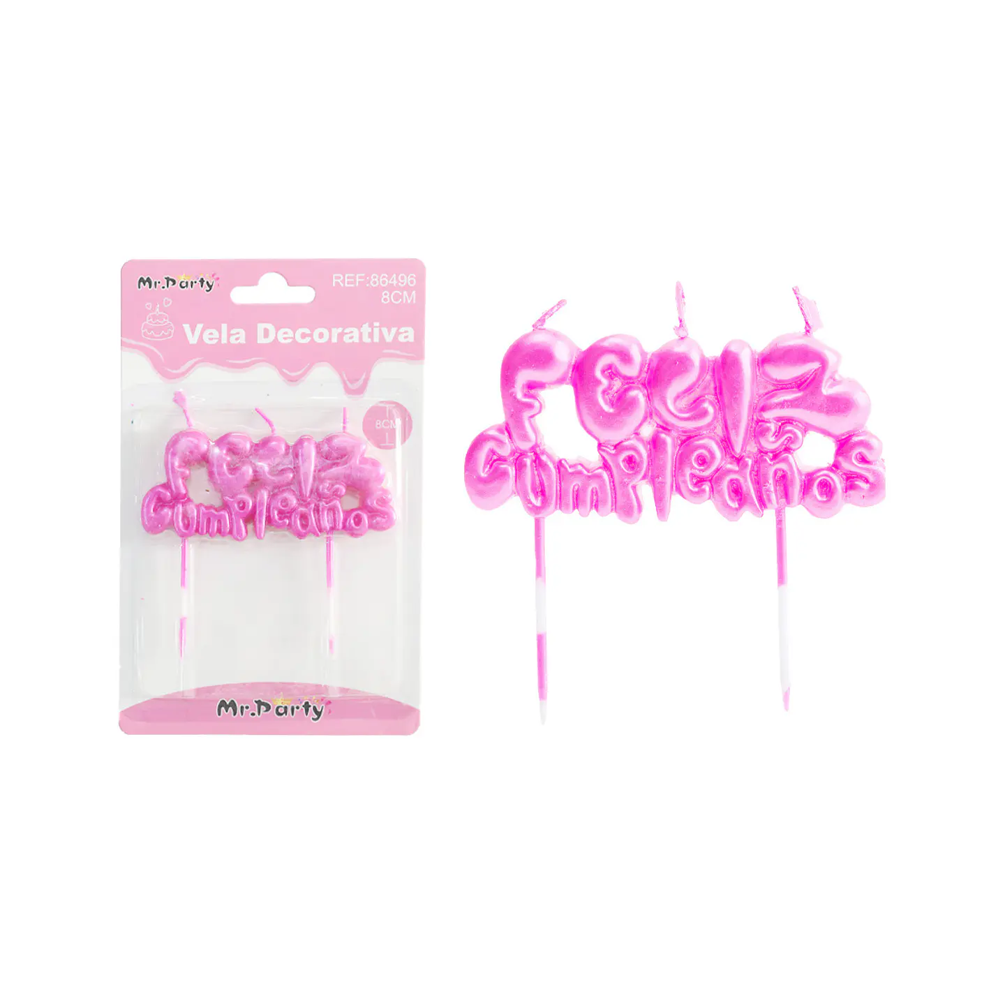 Vela de feliz cumpleaños rosa 8cm 1