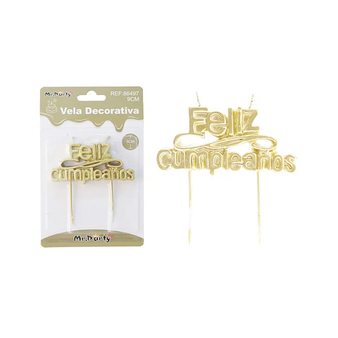Vela de feliz cumpleaños dorado 9cm