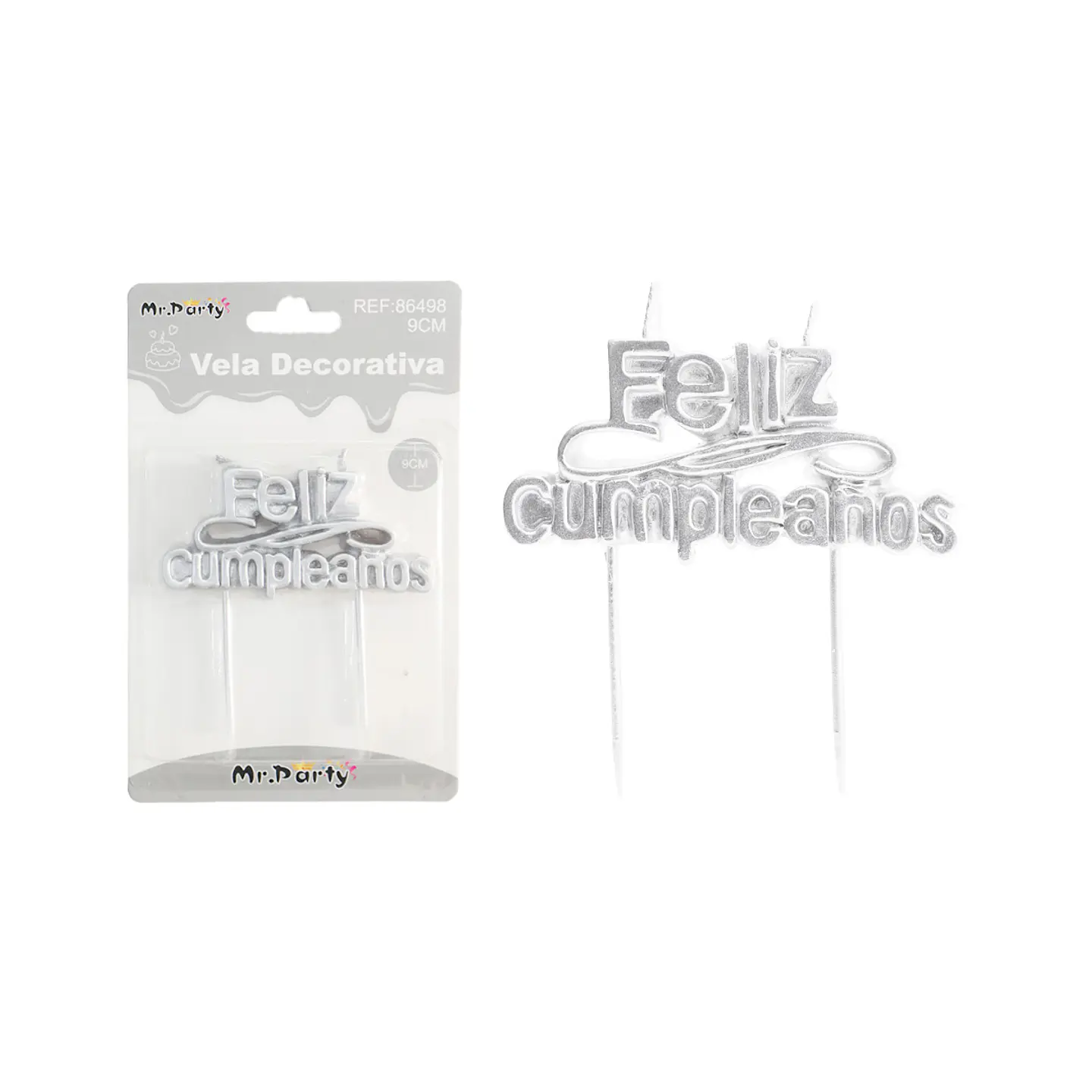 Vela de feliz cumpleaños plateado 9cm 1