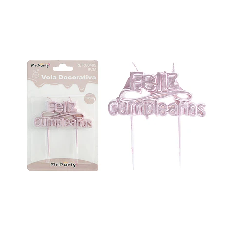 Vela de feliz cumpleaños oro rosa 9cm