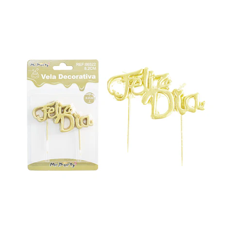 Vela de feliz día dorado 8.2cm