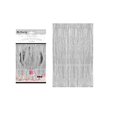 Cortina de flecos metalizada plateado mate 1*2m