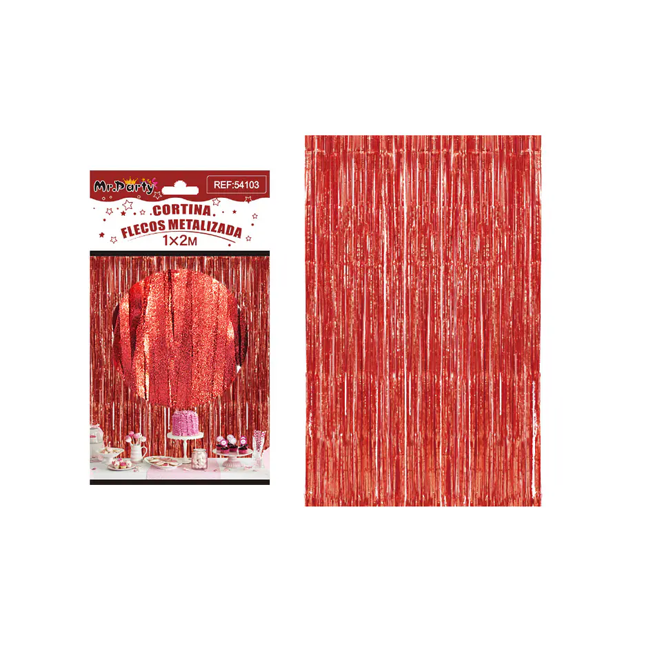 Cortina de flecos metalizada rojo mate 1*2m 1