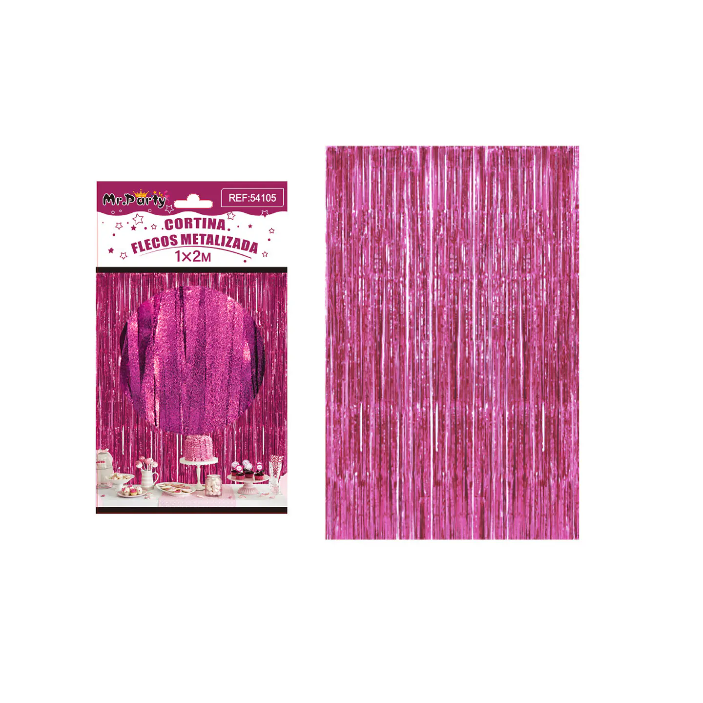Cortina de flecos metalizada fucsia mate 1*2m 1