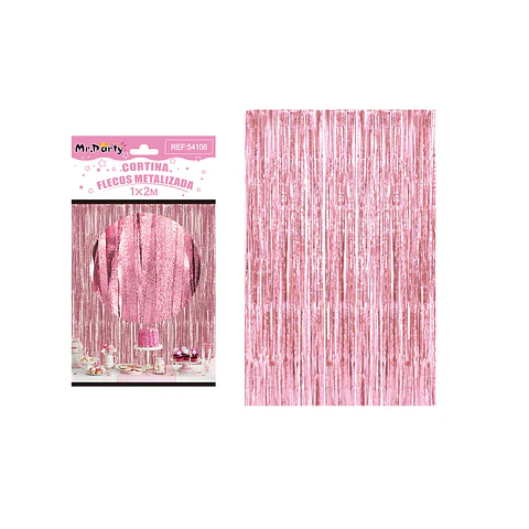 Cortina de flecos metalizada rosa mate 1*2m