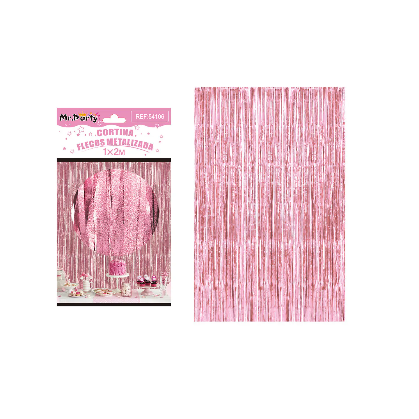 Cortina de flecos metalizada rosa mate 1*2m 1