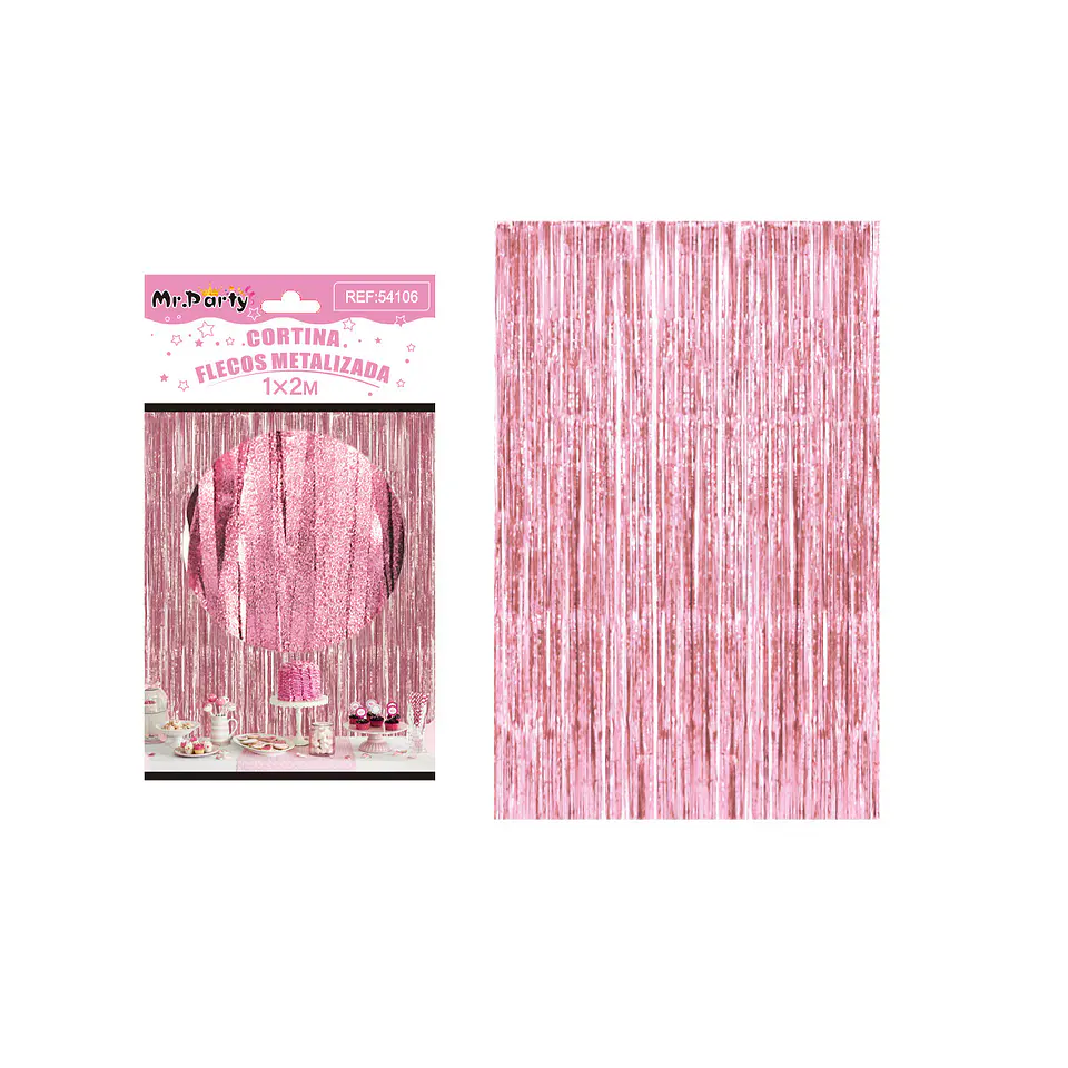 Cortina de flecos metalizada rosa mate 1*2m 1