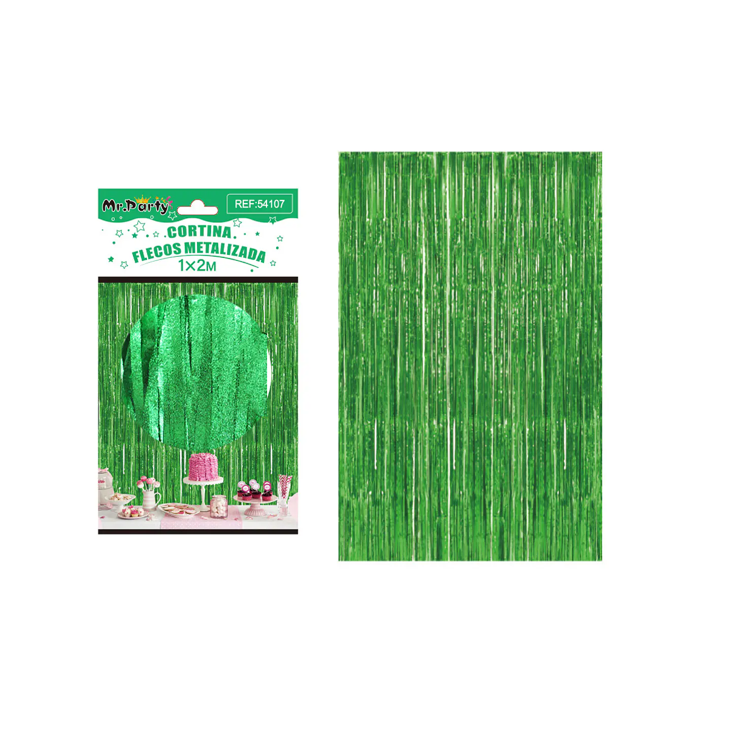 Cortina de flecos metalizada verde mate 1*2m 1