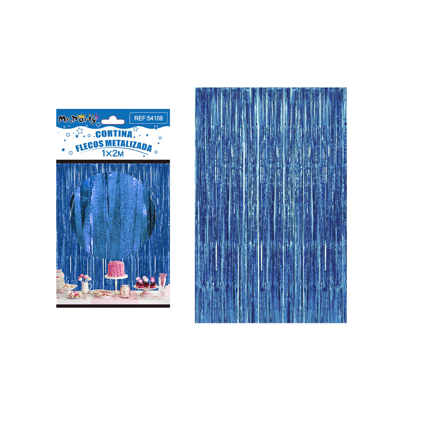 Cortina de flecos metalizada azul mate 1*2m 1