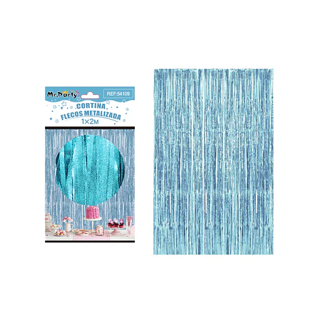 Cortina de flecos metalizada celeste mate 1*2m